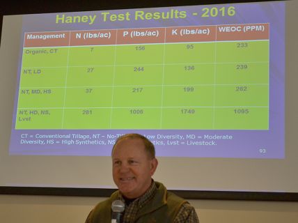 Allen Williams podcast about soil showing Haney test results on screen